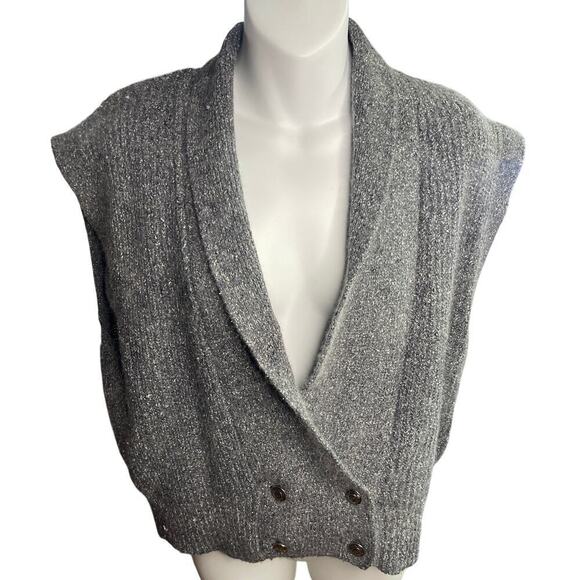 Lauren M. Petites Sweaters - Vintage Lauren Cole Gray Silk Blend Women's Knit Vest Sleeveless Sweater Size M
